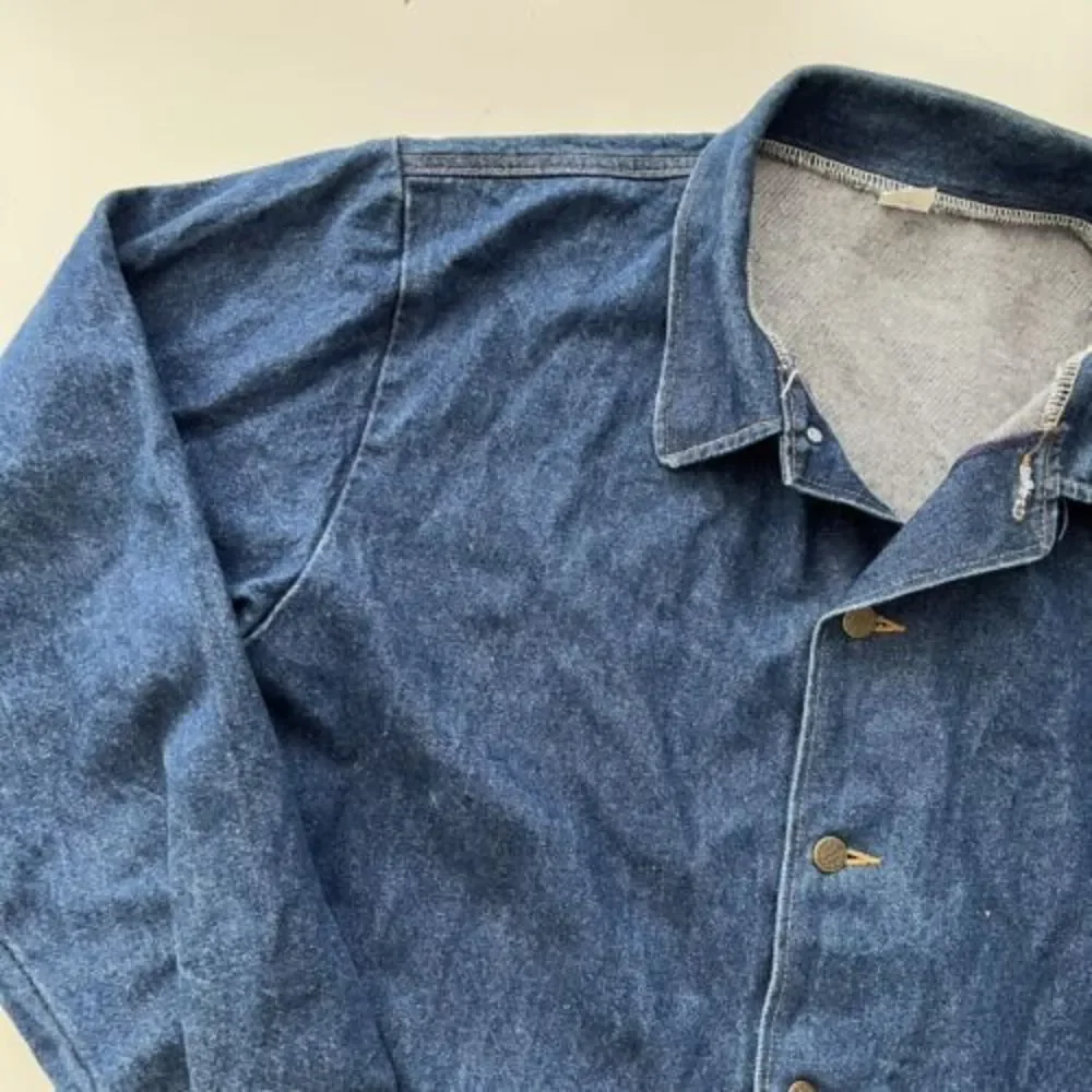 VINTAGE EARLY PRISON BLUES DENIM POCKETED CHORE JACKET COAT MADE IN USA XL RARE - Picture 3 of 9